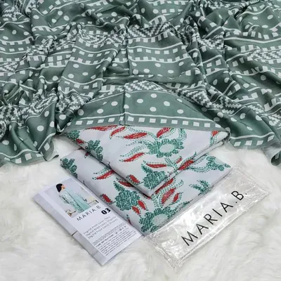 Maria B. Digital Printed All-Over Shirt, Trouser & Dupatta Linen Suit - Ice Green