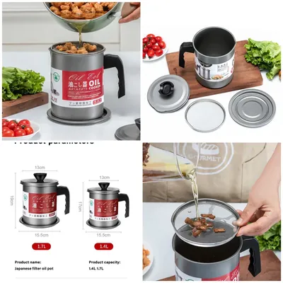 1.4L Large Stainless Steel Oil Strainer Pot – Durable Kitchen Tool for Filtering, Storing, and Reusing Cooking Oil, Safe and Easy-to-Use Design