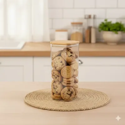 Premium Tall Borosilicate Glass Food Storage Jar with Airtight Bamboo Lid – 1800ml High-Capacity Kitchen Canister for Snacks, Cereal, & Pantry Organization