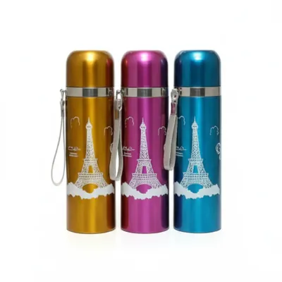 500ml Stainless Steel Vacuum Flask – Eiffel Tower Design Hot & Cold Thermos Bottle with Strap