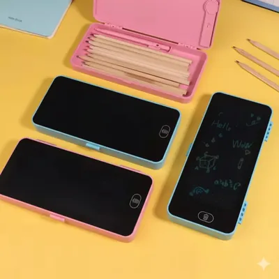 Smart LCD Writing Tablet Pencil Box for Kids – 2-in-1 Digital Drawing Pad with Stylus, Erasable Screen & Stationery Storage Case for School, Study & Fun