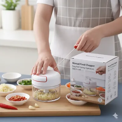 Mini Manual Food Chopper - Pull String Handheld Mincer for Garlic, Veggies, Nuts