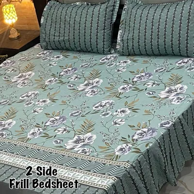 California Green Sapphire 3PC Stitched 2-Side Frill Bedsheet Set