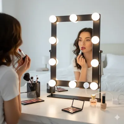 Professional Hollywood Style LED Vanity Mirror Lights Kit - 10 Dimmable, USB-Powered Makeup Bulbs with Adjustable Brightness and Easy Peel-and-Stick Installation for DIY Dressing Tables.