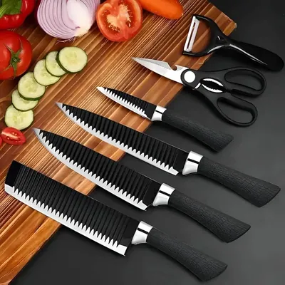 6 Pcs Non-Stick Knife Set for Kitchen | Professional Chef High Carbon Stainless Steel Knives | Super Sharp Cooking Utensil Set