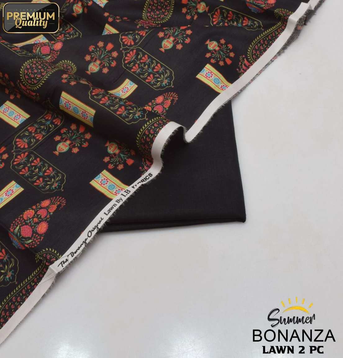 Elegant Black Base BONANZA ORIGINAL Lawn Collection 2025 2PC Unstitched Digital Printed Suit