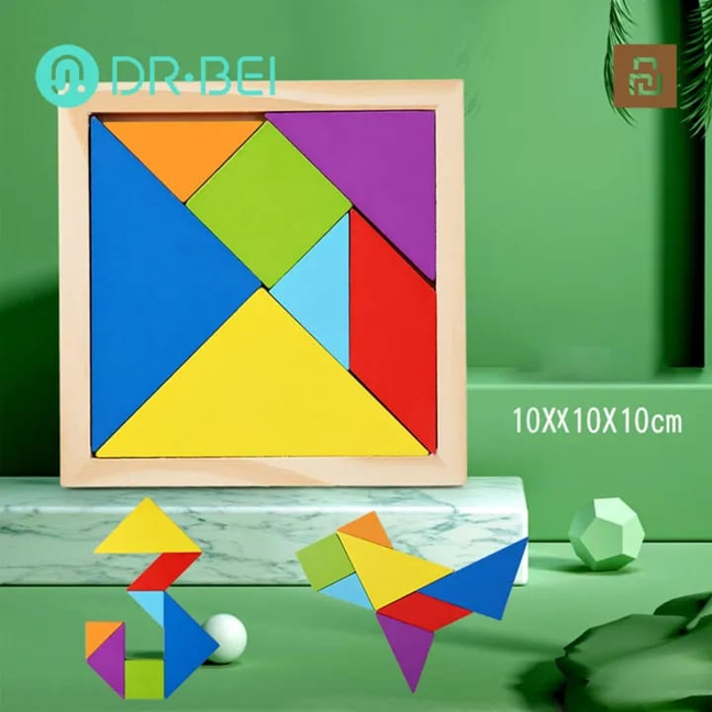 Wooden Tangram Pattern Puzzle for Kids - 7 Pcs Educational Brain Teaser Toy
