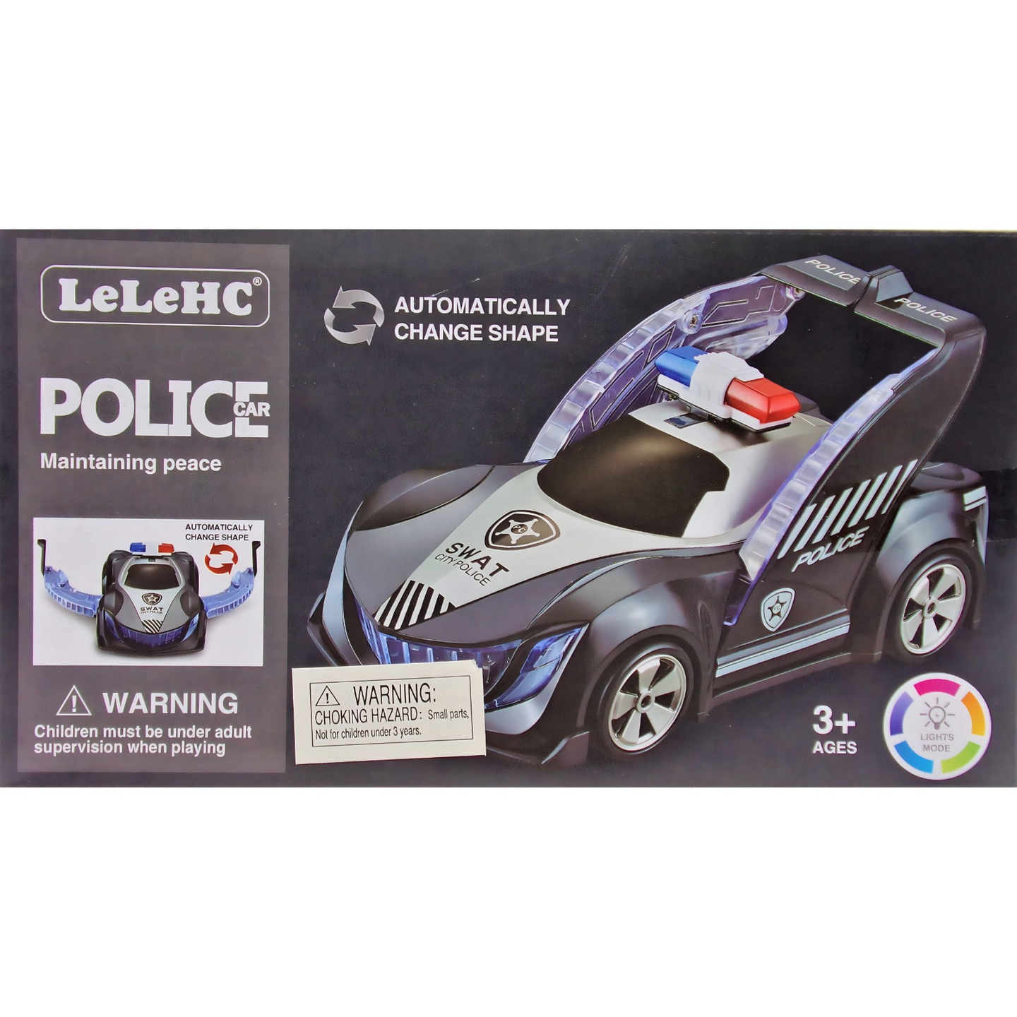 LeLeHC Automatically Changing Shape Police Car Toy with Lights & Sounds for Kids 3+
