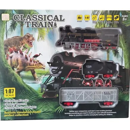 Pista De Tren Classical Train Set for Kids – Battery Operated Railway Track Toy with Lights, Sound & Steam Effect – Vintage Style Locomotive Engine Toy.