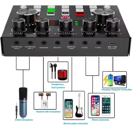 V8S Sound Card – Professional Audio Interface for Live Streaming, Podcasting, and Recording