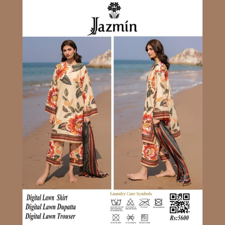 JAZMIN ALLOVER LAWN COLLECTION 2024 Digital Printed 3PC Lawn Suit 90/70 Premium Lawn with Lawn Dupatta
