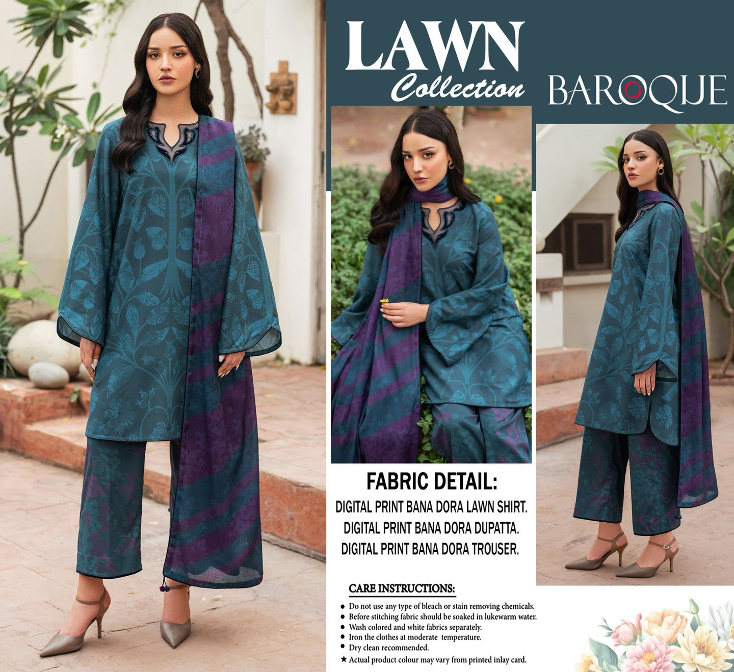 BAROQUE 3PC Summer Casual Collection – Premium Lawn Bana Dora 90/88 | Digital Printed Elegance