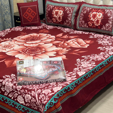 Luxury 4-Piece 3D Panel Bedsheet Set – Crystal Cotton | King Size, Soft, Wrinkle-Free, Elegant Look.