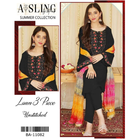 Unstitched Luxury Embroidered Lawn 3Pc Suit with Voile Dupatta – Elegant Summer Wear Collection by ASLING