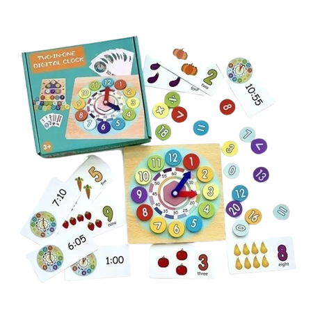 Wooden Learning Clock & Shape Sorter Toy | Montessori Time & Number Skills