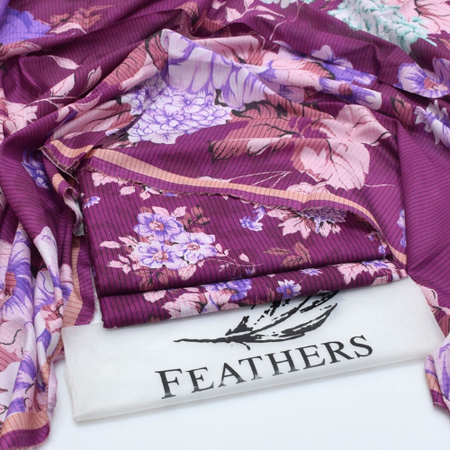 Feathers Lawn Collection 2025 | Digital Printed 3PC Unstitched Suit | Airjet Quality Fabric - Purple
