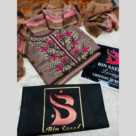 Bin Saeed Summer Lawn 3 Pc – Fine Quality Lawn with Printed Chiffon Dupatta
