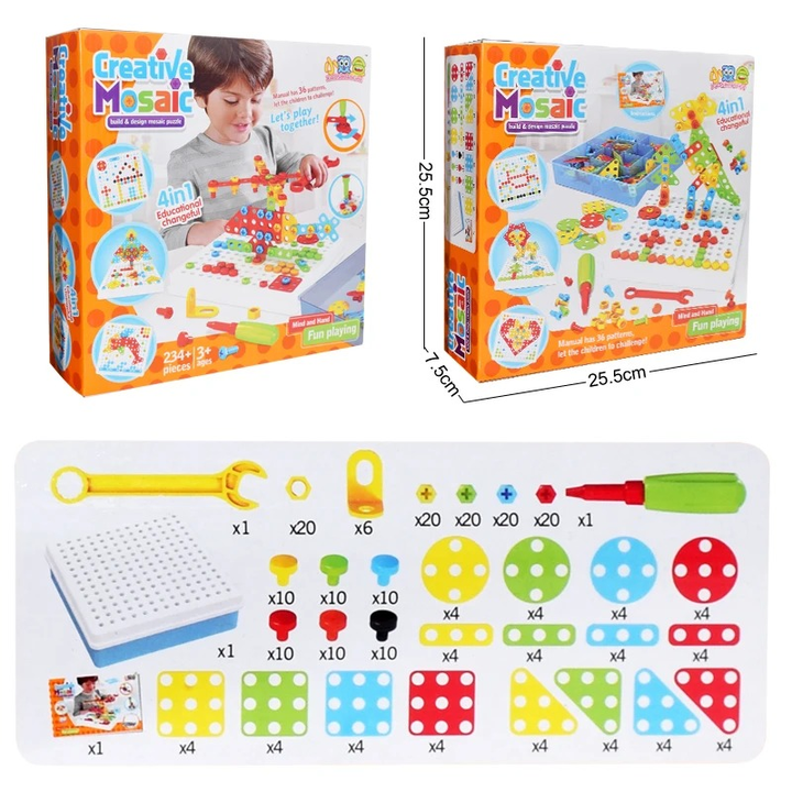 6-in-1 Creative Portable Box Educational Activity Toy with Drill & Pegs