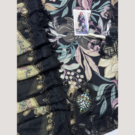Baroque Patches Lawn Suit Printed Shirt and Trouser with Chiffon Dupatta and Embroidered Motifs
