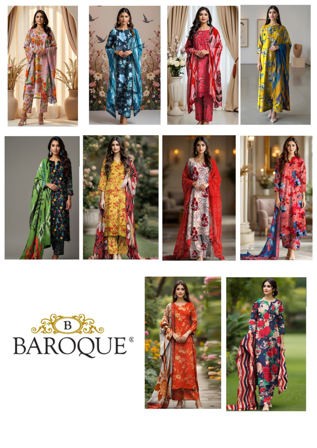 Elegant Baroque Digital Printed Lawn 3-Piece Unstitched Suit for Women - Soft Lavender & Pink Floral Patterns