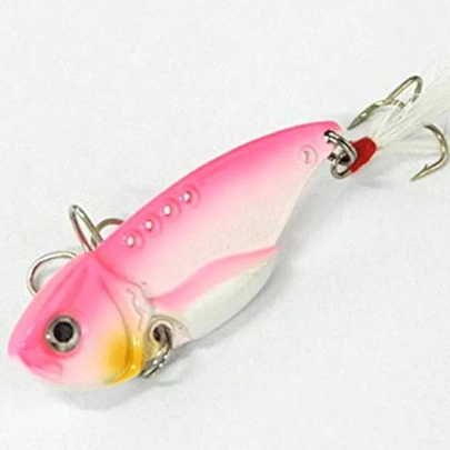 Feather Tail Pink Vibe Fishing Lure – Realistic Hard Bait with Treble Hook