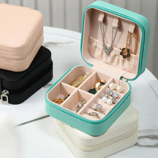 Case Grace Mini Travel Jewelry Organizer Box with Zipper & Dividers Mini Leather Jewelry Organizer