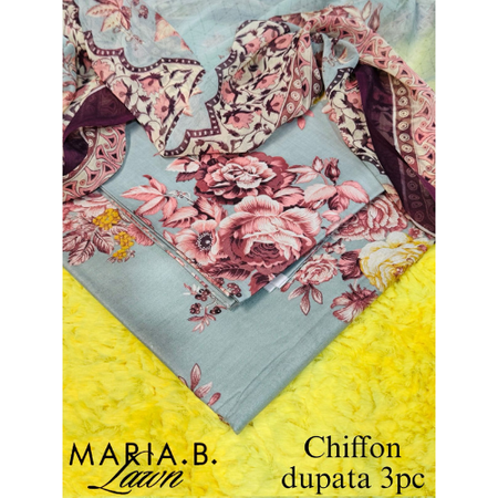 Maria.B Original Summer Lawn Suit with Printed Trouser and Dupatta – PE001