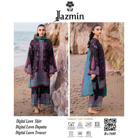 DARK BLUE ALLOVER LAWN COLLECTION 2025 Luxury Digital Printed 3PC Lawn Suit 90/70 Premium Lawn with Lawn Dupatta