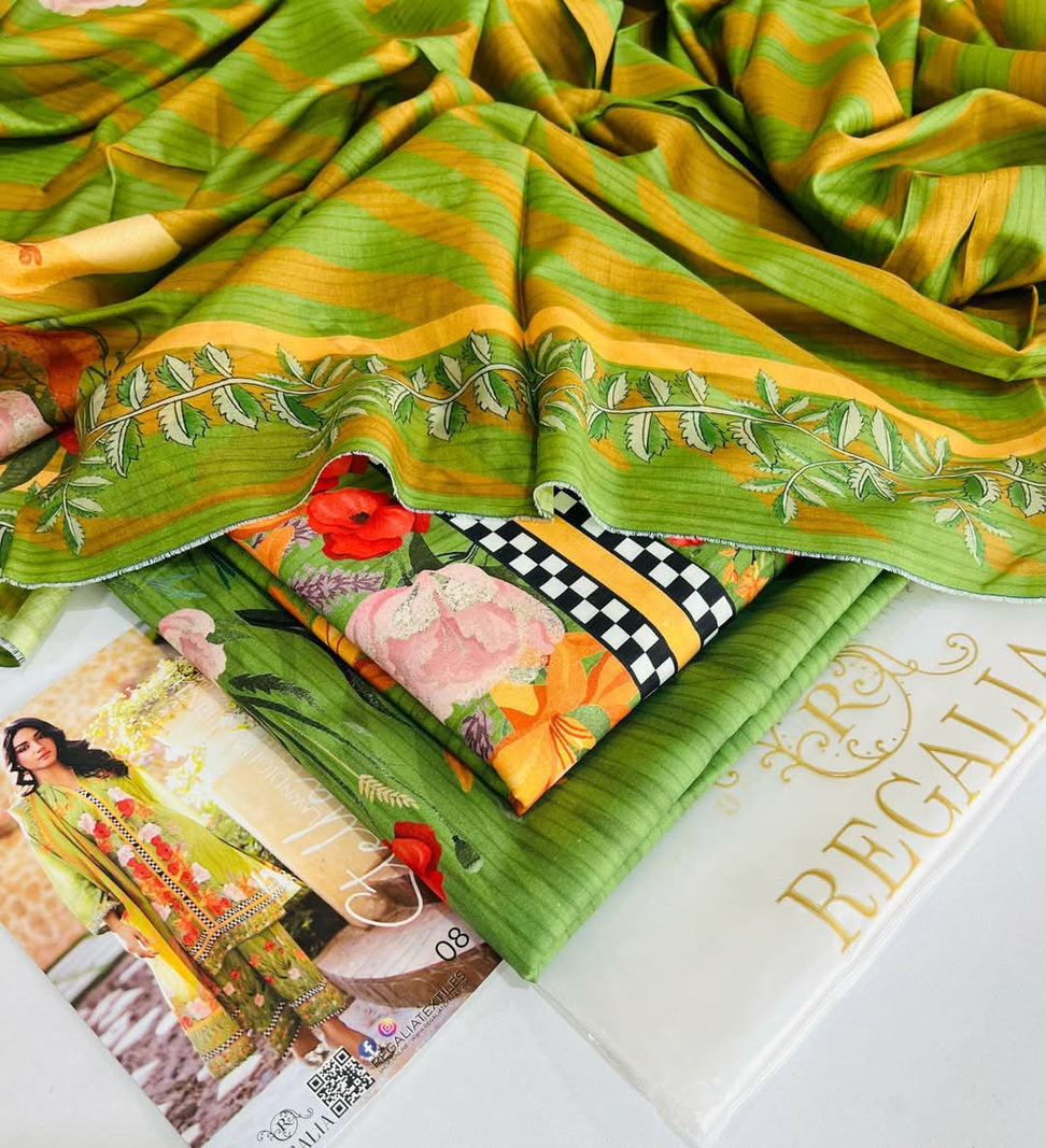 Regalia Green Mustard Floral Lawn Suit – Summer Bloom Edition (Unstitched) 3 PCs