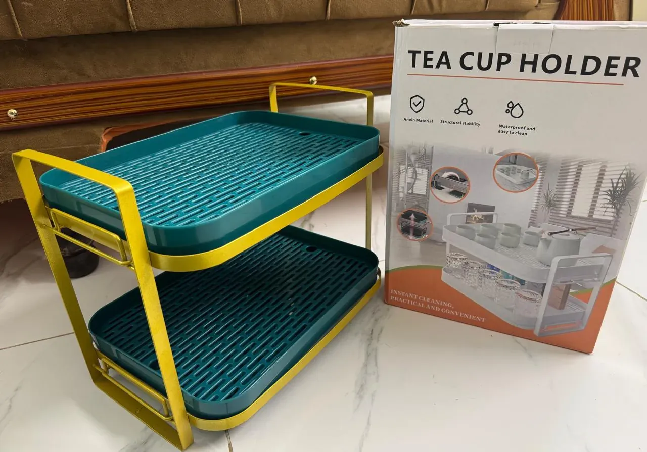 2-Tier Cup & Mug Drying Rack with Drain Tray | Kitchen Counter Organizer for Tableware & Fruits