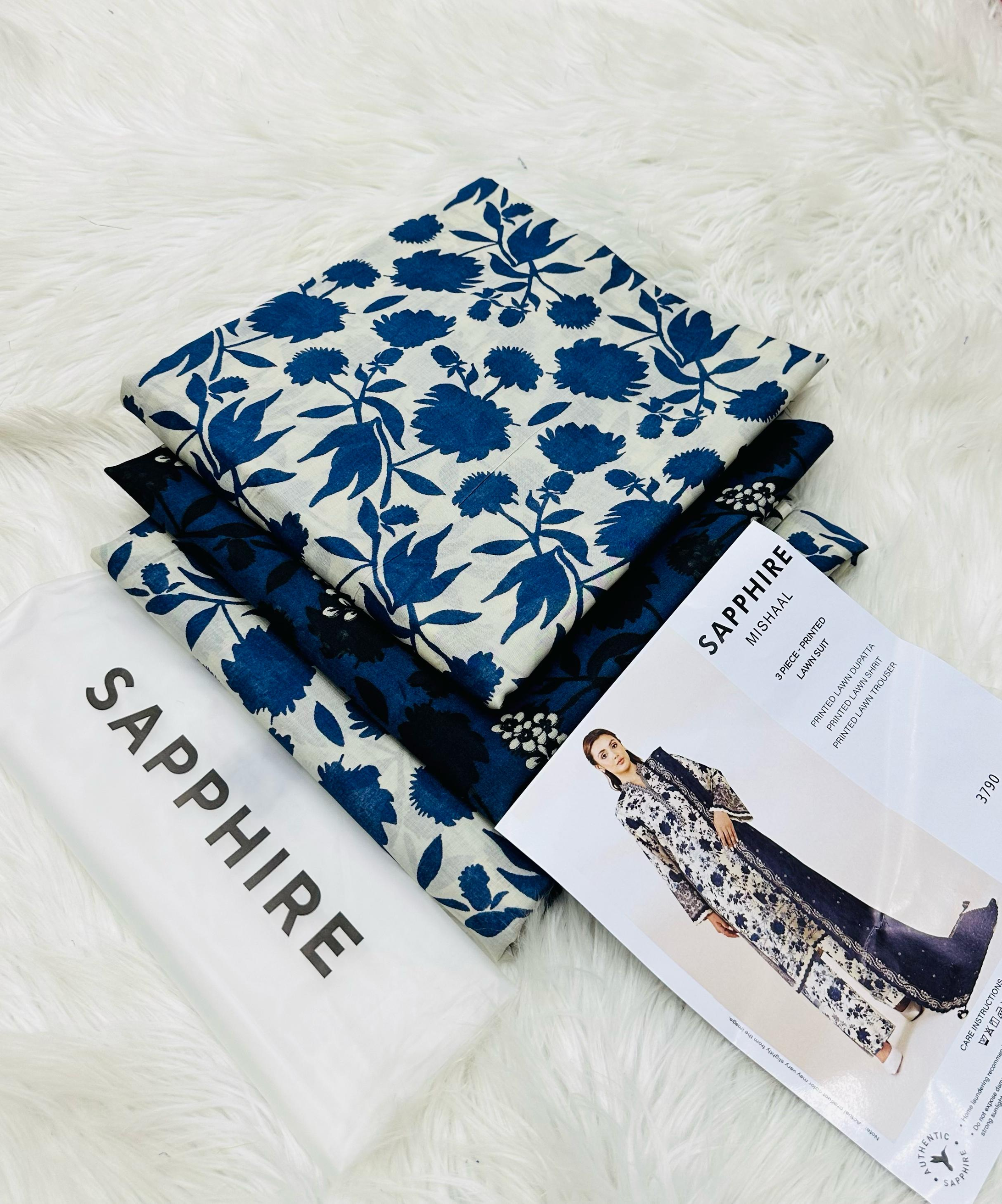 Sapphire Mishaal Blue & White Floral 3-Piece Printed Lawn Suit Super Summer Collection SP-WB-22