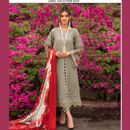 ITTEHAD Summer 2025 Luxury 3PC Lawn Suit – Full Chikan Kari Embroidered Shirt & Sleeves, Dyed Trouser, and Digital Organza Dupatta | Premium Unstitched Collection