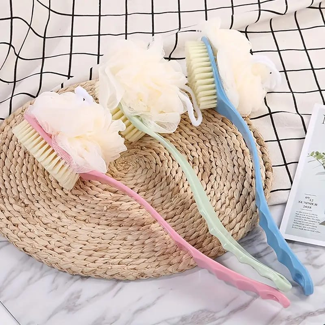 SpaReach 2-in-1 Bath Brush & Loofah Set with Extended Handle Body Wash Brush Back Scrubber