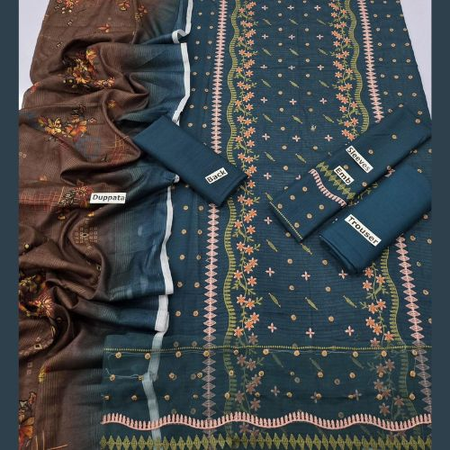 Zara Shahjahan 3-Piece Lawn Suit – Code 12019 | Embroidered Front, Neck & Daman Patch with Bamber Chiffon Dupatta