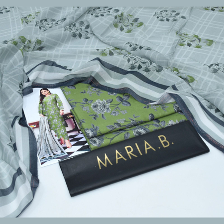 MARIA.B Digital Printed 3 Piece Lawn Collection – Premium 90x88 Fabric with Voil Dupatta & Printed Trouser – Elegant Summer Suit 2025.