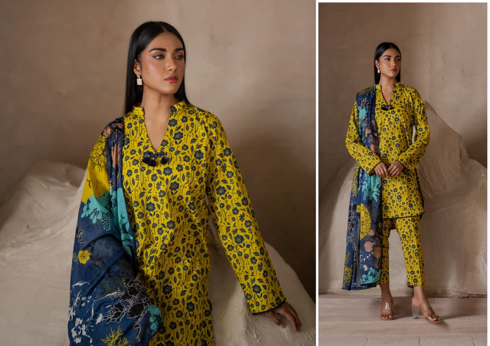 Yellow and Ferozi 3Piece Digital Printed Lawn Suit Salina Separate Collection by Regalia Textiles 100% Original