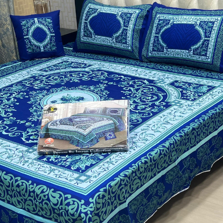 Modern 3D Panel Bedsheet Set – 4PC Crystal Cotton Collection.