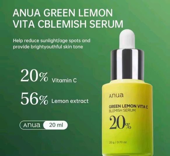 Anua Green Lemon Vita C Blemish Serum 20% - Brightening & Dark Spot Reducing Facial Serum"