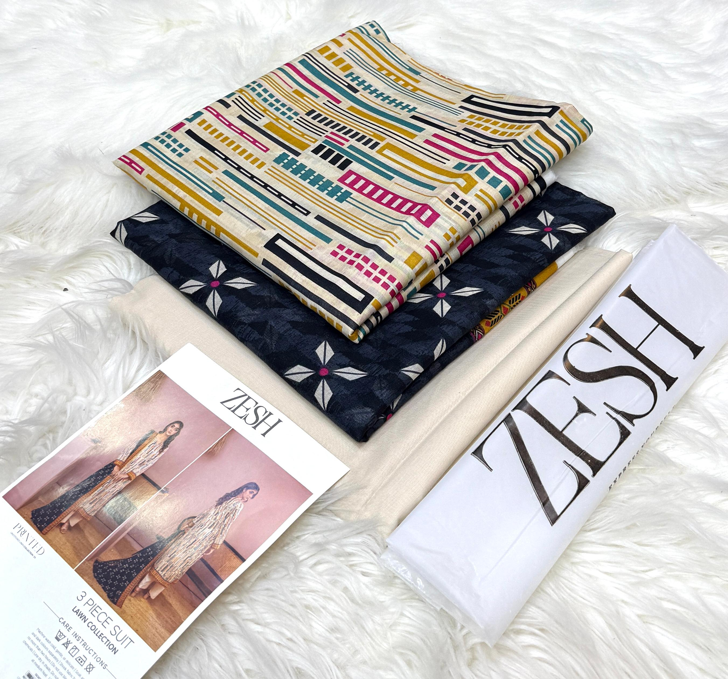 Zesh Multi-Color Geometric Digital Print Lawn Suit - Unstitched 3-Piece