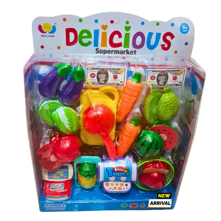 Supermarket Playset for Kids – Pretend Grocery Store Toy with Fruits, Vegetables, Cash Register & Accessories – Educational Cooking Set for Ages 3+