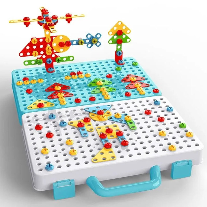 Creative Pegboard Drill & Screw Puzzle Toy STEM Building Set for Kids – Educational Construction Kit with Storage Case
