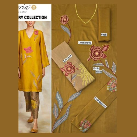 MIX 2-Piece Embroidered Lawn Suit – Code BA | Front & Sleeves Embroidery with Dyed Trouser + Patch | Summer Collection