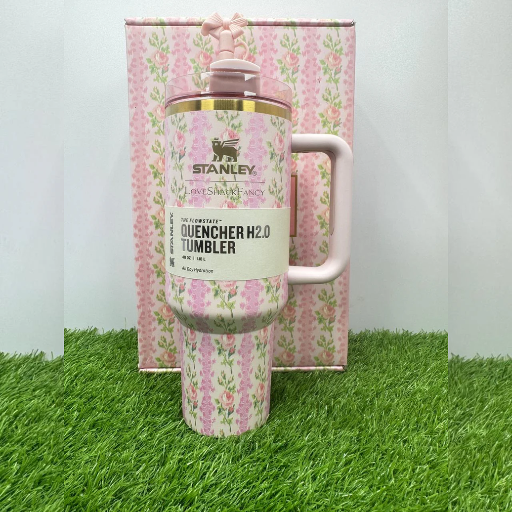 Stanley x LoveShackFancy Limited Edition Floral Tumblers – 40oz Reusable Travel Mugs with Handle & Straw