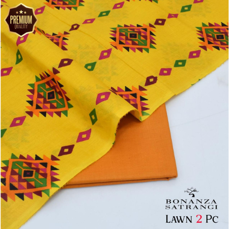 Bonanza Lawn 2 Piece Set – Printed Shirt with Plain Trouser