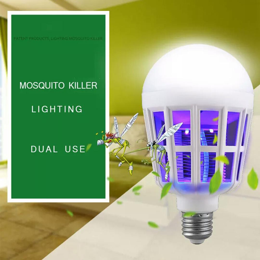 2-in-1 LED Light Bulb with Electric Mosquito Zapper - Silent & Odorless Insect Killer LED 15W Electronic Anti insect Bug Fly Zapper