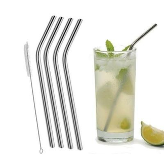 Pack of 5 Reusable Stainless Steel Drinking Straws with Cleaning Brush – Eco-Friendly, Rust-Resistant Metal Straws for Smoothies, Juices, and Cold Drinks