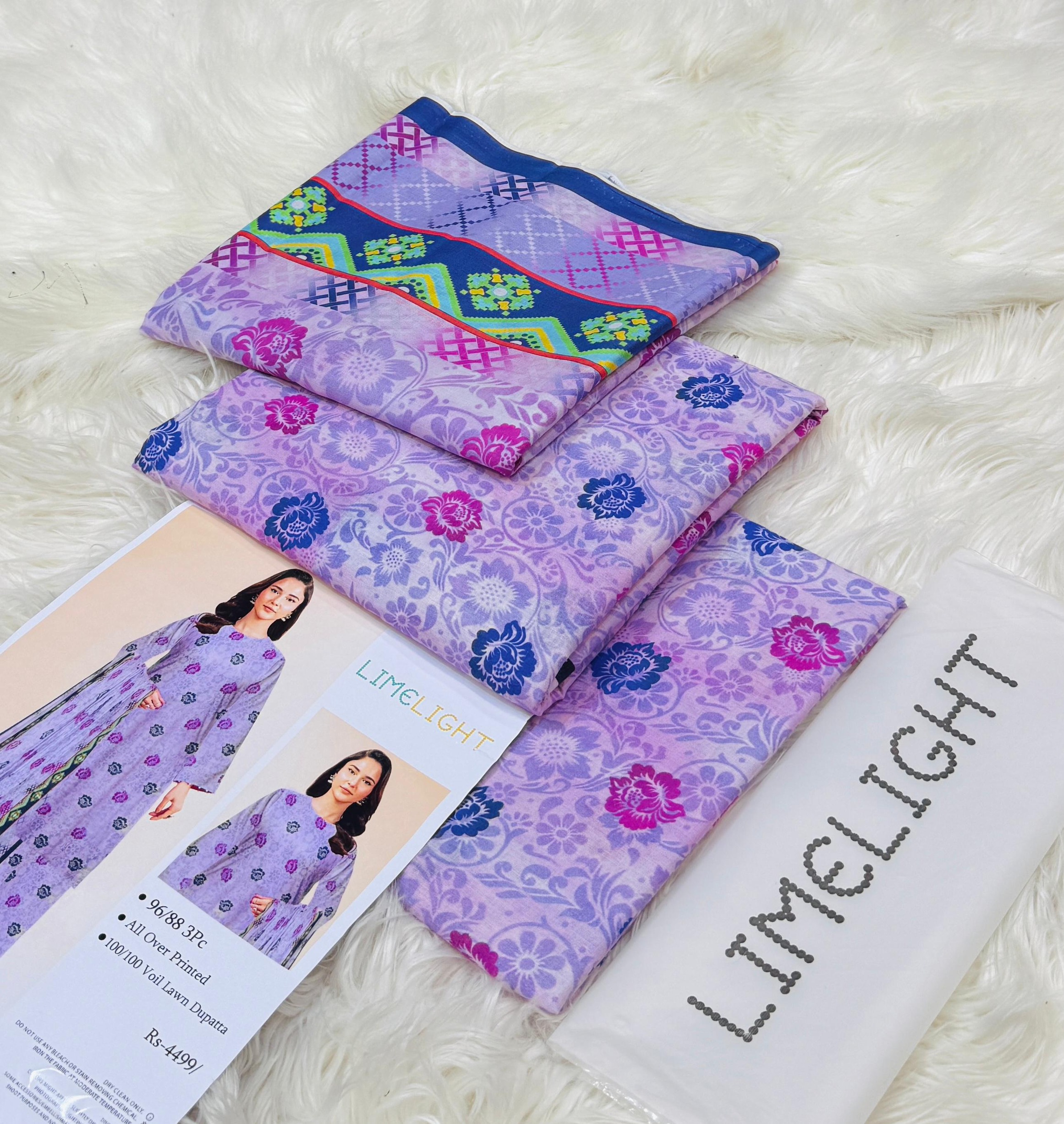 Limelight 96/88 All Over Printed Voil Lawn Dupatta Suit Set - Premium Rayon Print Fabric