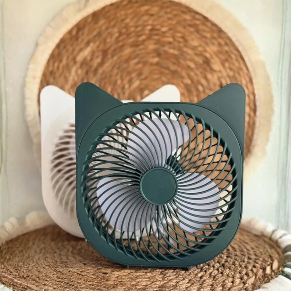 Cute Cat Ear Mini USB Desk Fan - Portable Personal Fan with Strong Airflow for Home & Office