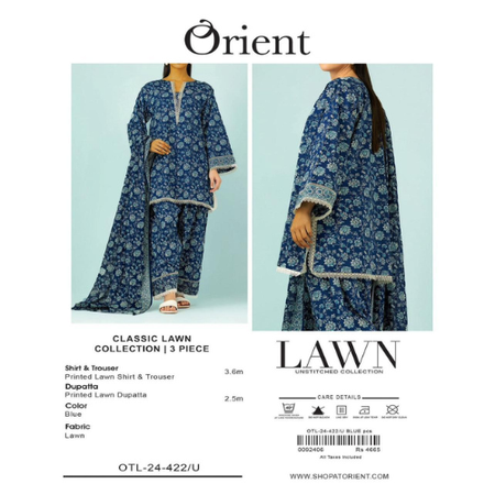 Blue Digital Printed Lawn 3Piece Suit by ORIENT Hit Volume of Summer 2025 Airjet Lawn Fabric