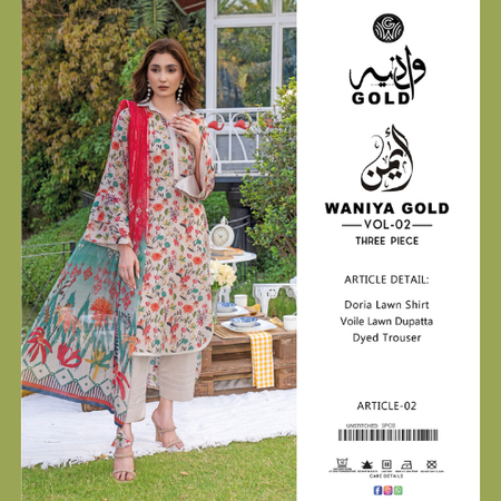 Multicolor Floral Design on White Base Doria Printed Shirt Voile Printed Dupatta Dyed Trouser